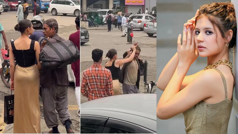 পথচারীকে পেটালেন বিদেশী নারী মডেল
